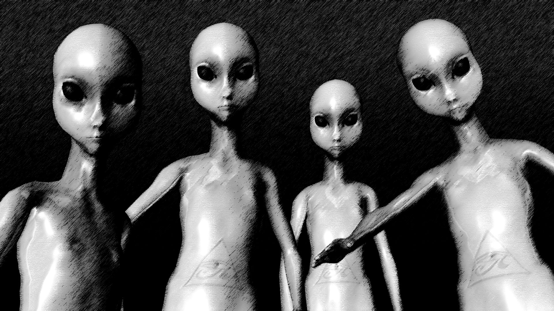 Grey aliens staring back