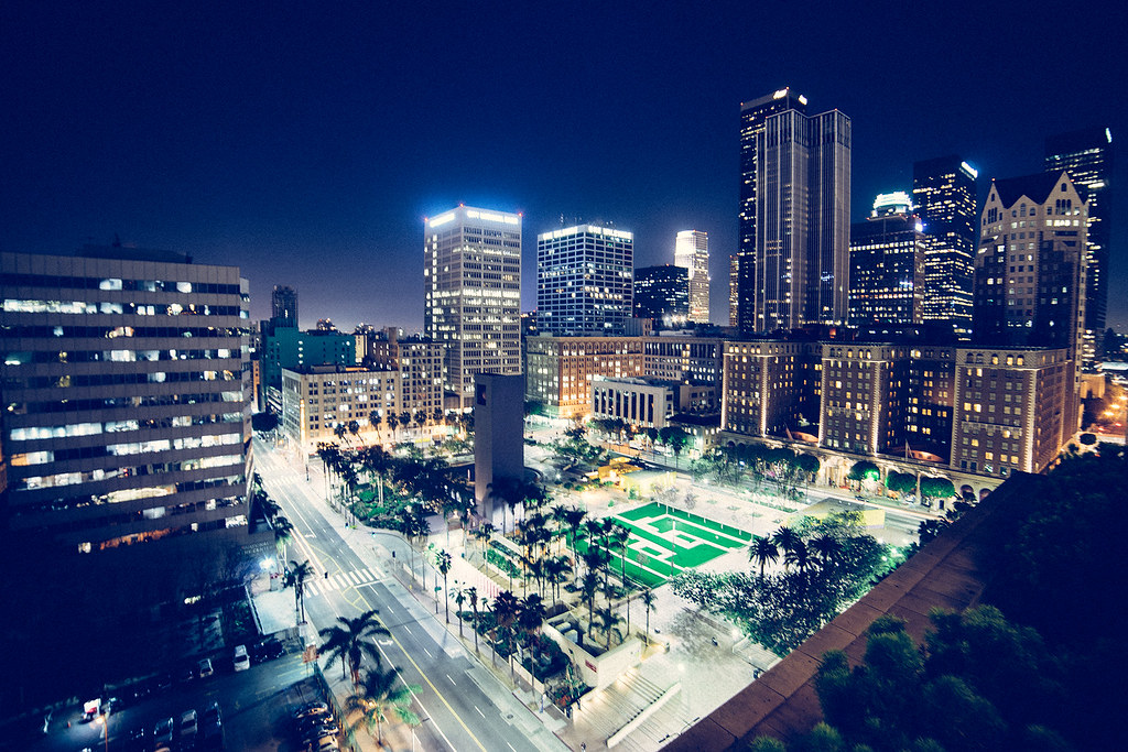 A city still lit up at night