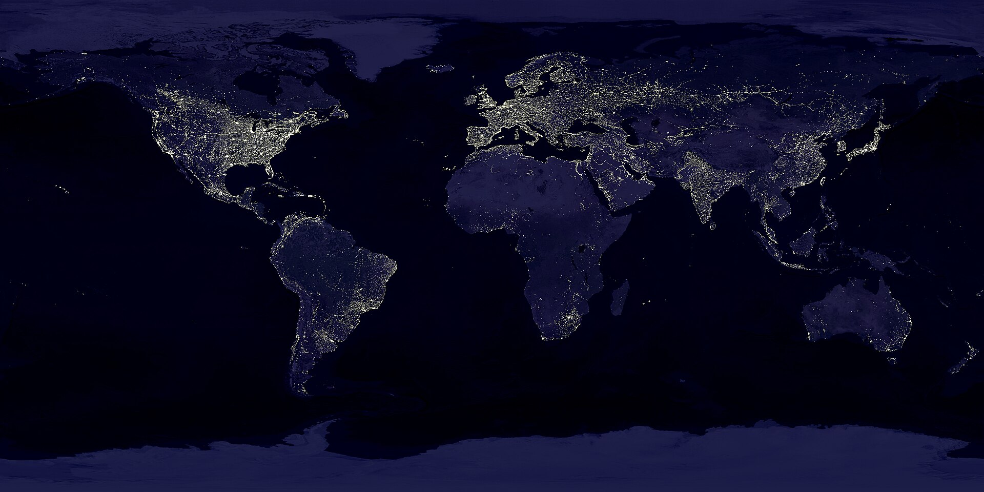 World map of city lights at night