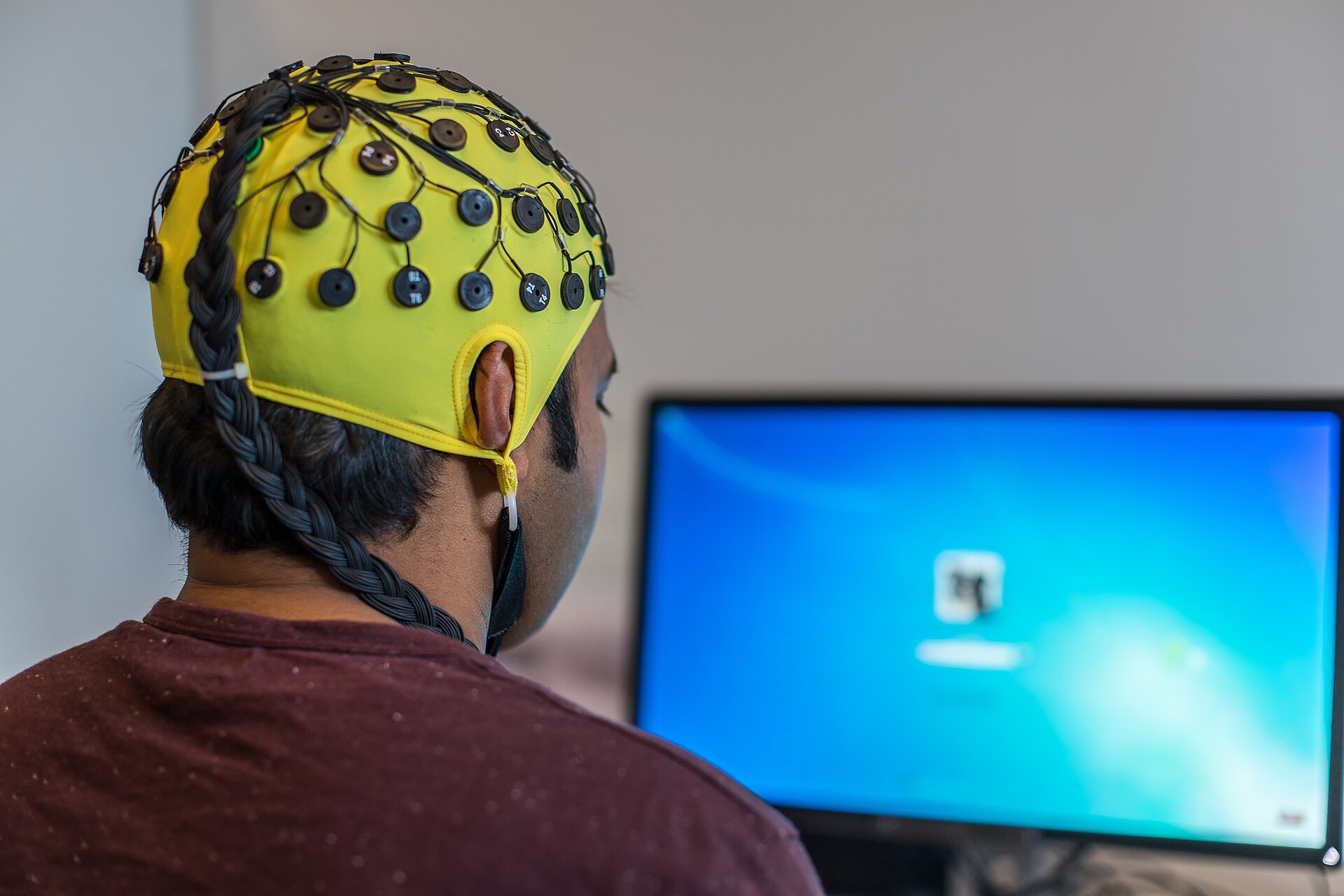 EEG cap reading brain signals